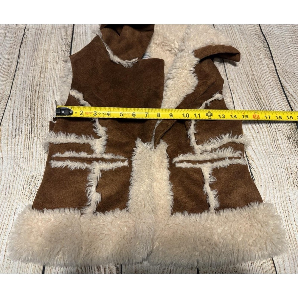 Vintage Western Brown Suede Vest Faux Fur Y2K Guess Jeans Authentic Sz M GTubU - Picture 4 of 10